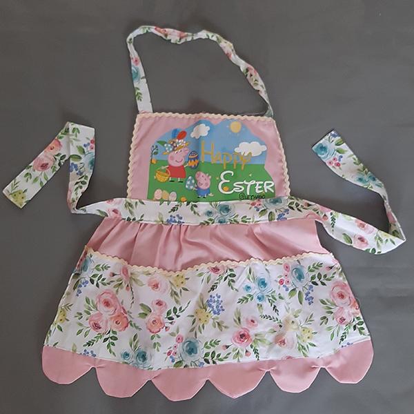 Product: Pink Flowery Apron with a personalised image or name for kids
