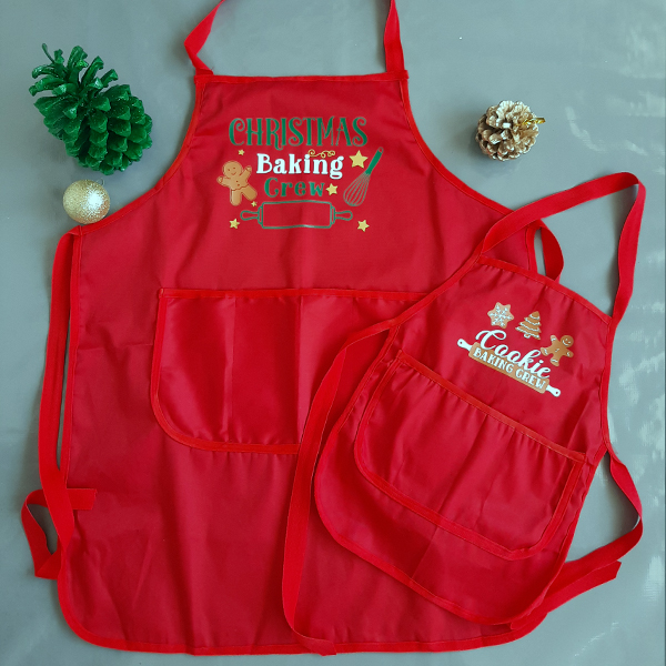 Product: Red christmas baking crew apron for adult and baby
