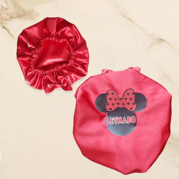 Red Minnie Mouse Satin Kids Personalised Bonnet