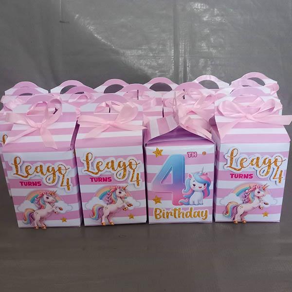 Product: Unicorn Birthday Party Favour Boxes Personalised Girls Party Treat Boxes with Ribbon