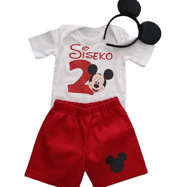 Mickey mouse personalised red short and white tshirt vest 