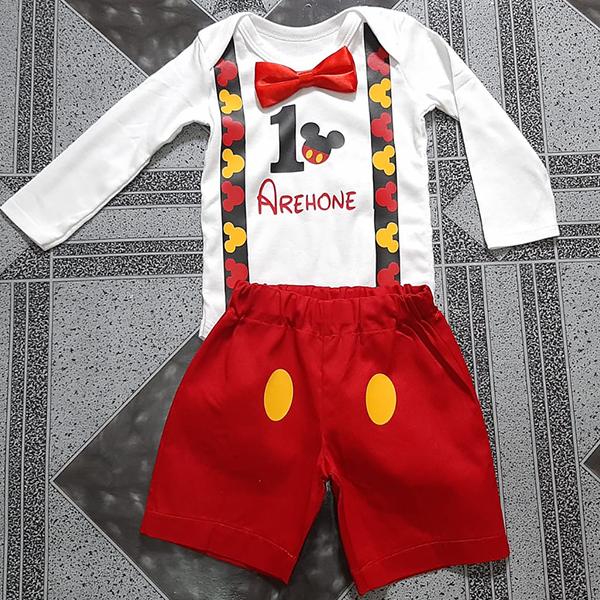 Mickey mouse birthday short and onesie with bow and mickey heads ...