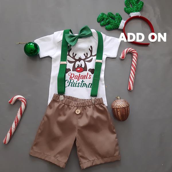 Reindeer green christmas onesie and short with red suspender and ...