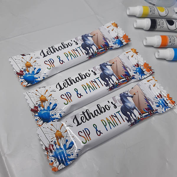 Product: Sip and Paint Personalised 2 finger kitkat chocolates