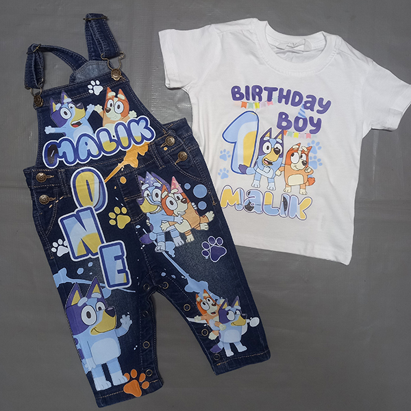 Product: Bluey Denim Dungaree Birthday Outfit set