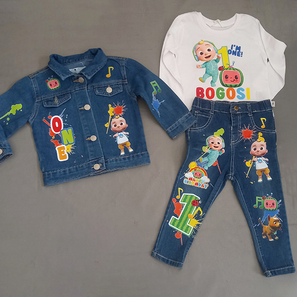 Product: Denim  Personalised Cocomelon Birthday Outfit with a denim jackets