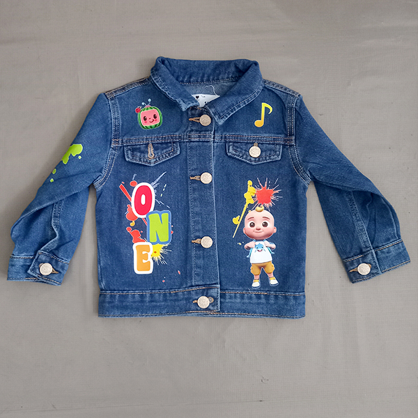 Product: Denim  Personalised Cocomelon Birthday Outfit with a denim jackets