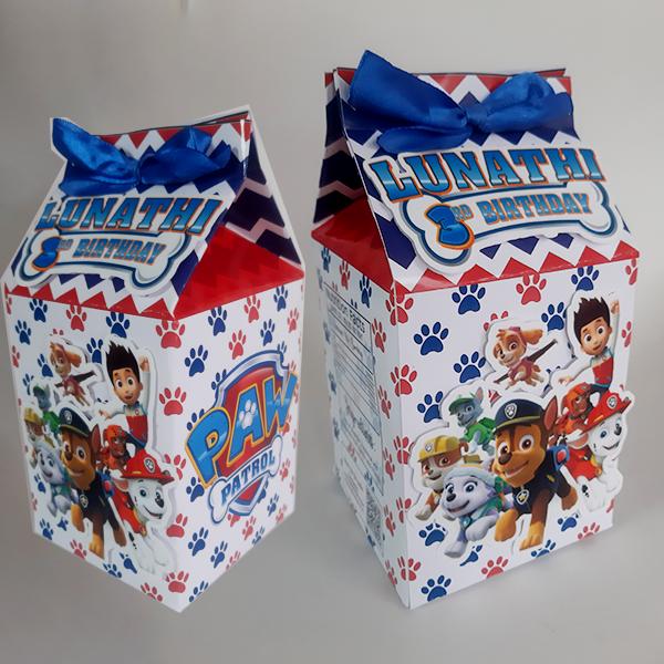 Product: Paw Patrol personalised birthday milk box party pack