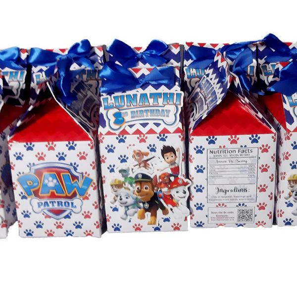 Product: Paw Patrol personalised birthday milk box party pack