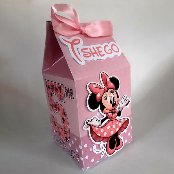 Product: Minnie mouse personalised birthday milk box 