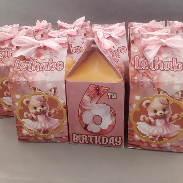 Product: Pink Teddy Bear Personalised Birthday Milk Box Party Boxes