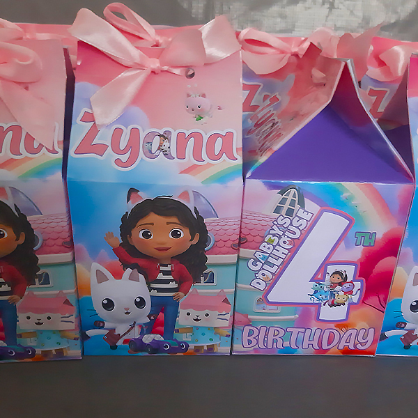 Product: Gabbys dollhouse ribbon personalised milk box party pack