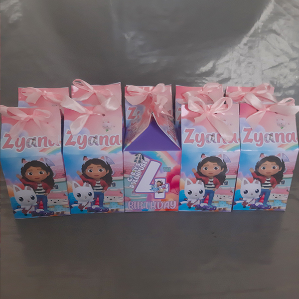 Product: Gabbys dollhouse ribbon personalised milk box party pack