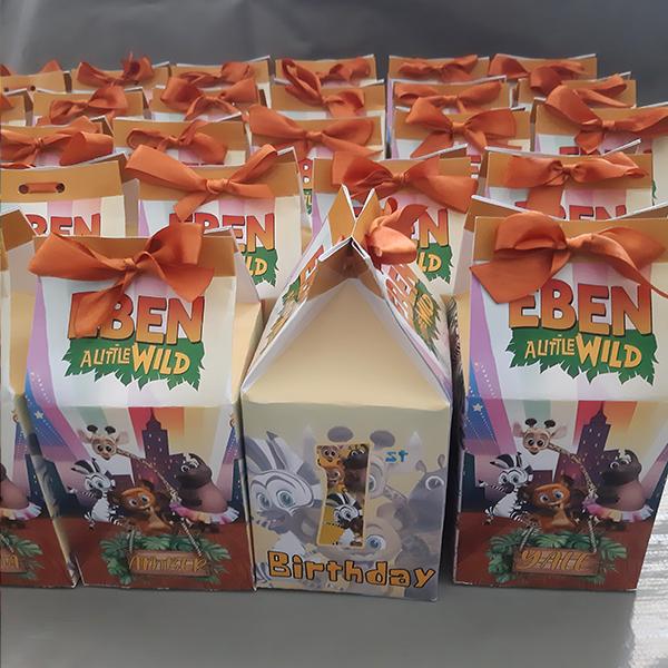 Product: Madagascar birthday party personalised milk boxes