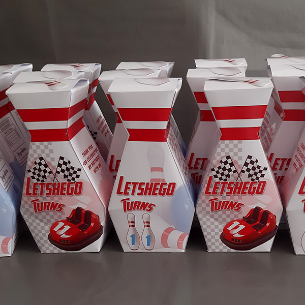 Product: Personalised Bowling Pin Party Box for Bowling Birthdays