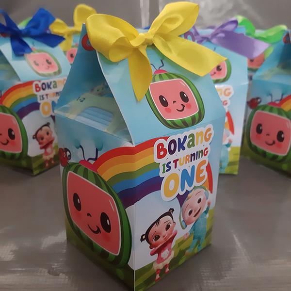 Product: Cocomelon Rainbow Personalised Milk Box Party Pack