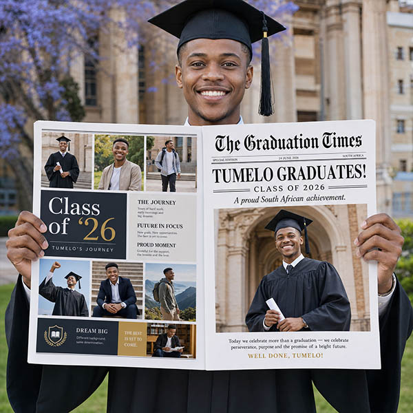 Product: Personalised Full-Colour Graduation Newspaper Photo Prop
