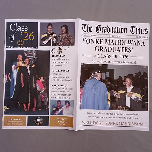 Product: Personalised Full-Colour Graduation Newspaper Photo Prop
