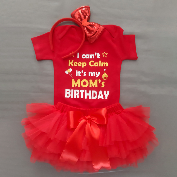 Product: I cant keep calm its my moms birthday personalised red skit and top