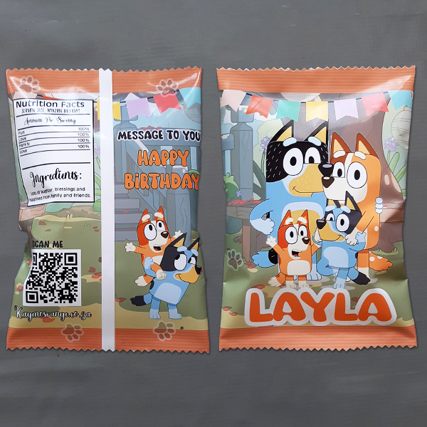 Product: Bluey family personalised party pack chip bag with name