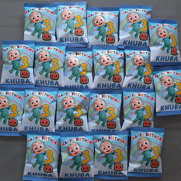 Product: Cocomelon happy birthday personalised party pack chip bag