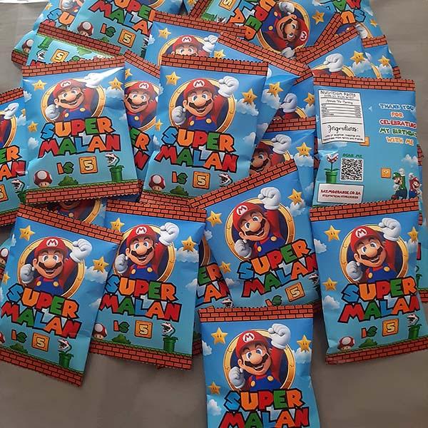 Product: Super Mario birthday personalised party pack chip bag
