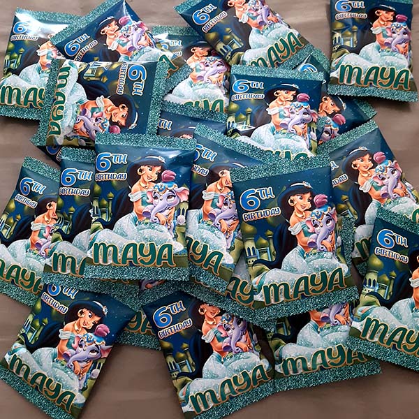 Product: Jasmine aladdin birthday personalised party pack chip bag