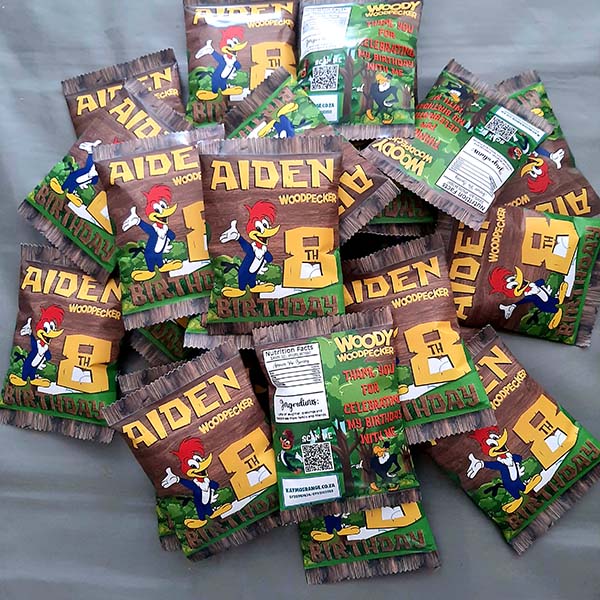 Product: Woody the woodpecker birthday personalised party pack chip bag