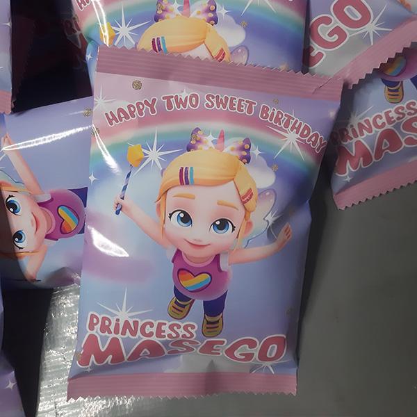 Product: Bebefinn birthday personalised party pack chip bag filled