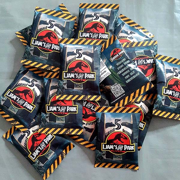 Product: Jurassic Park Jurassic World birthday personalised party pack chip bag