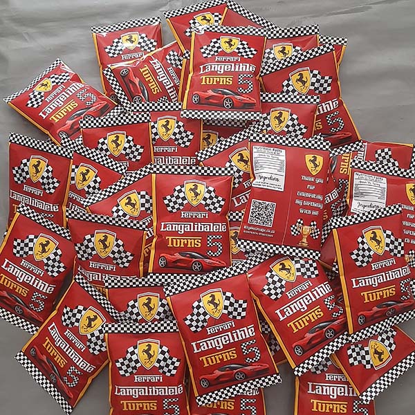 Product: Ferrari birthday personalised party pack chip bag
