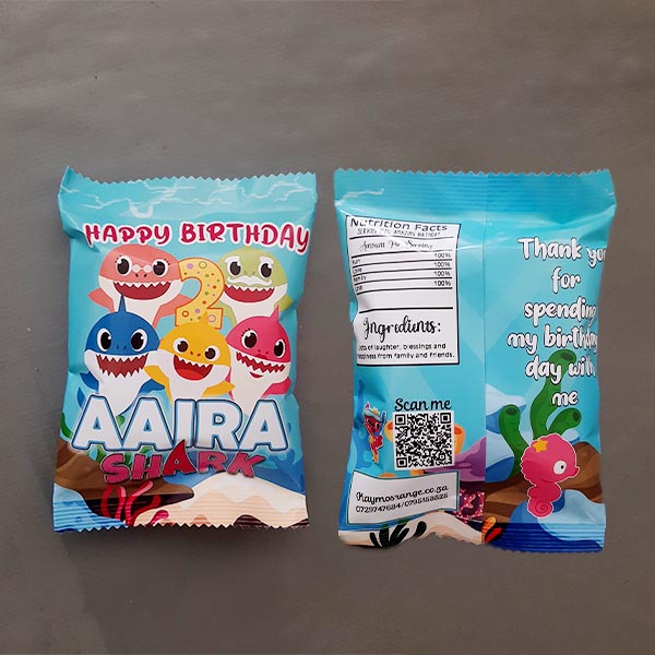 Product: Baby shark happy birthday personalised party pack chip bags