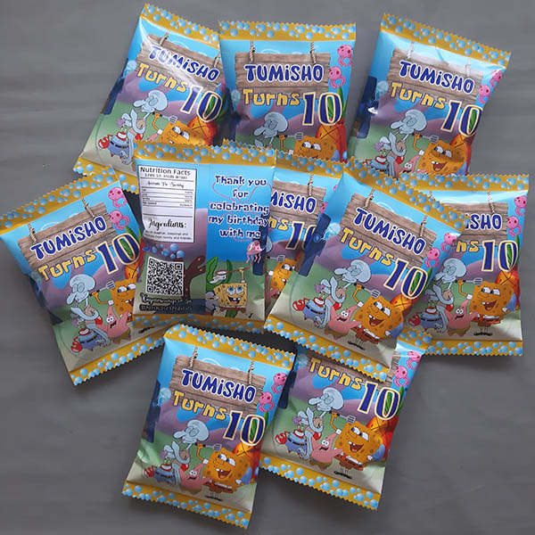 Product: Spongebob happy birthday personalised party pack chip bag