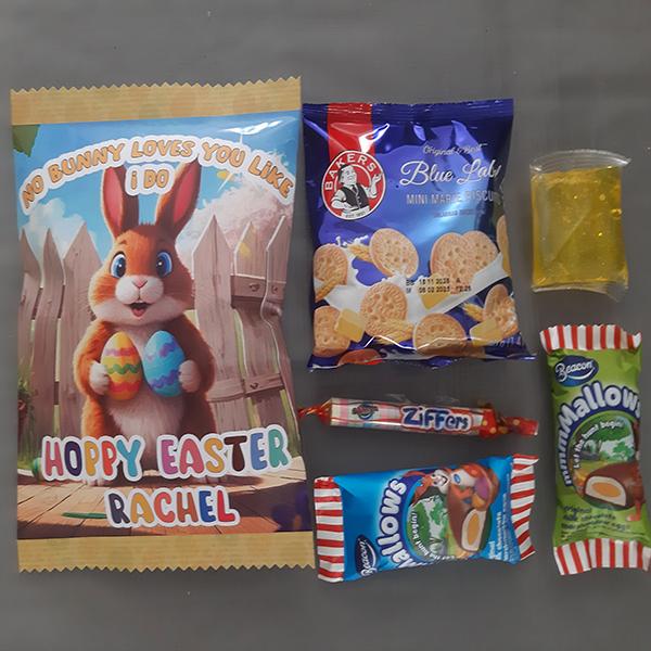 Product: Easter personalised chip bag with goodies