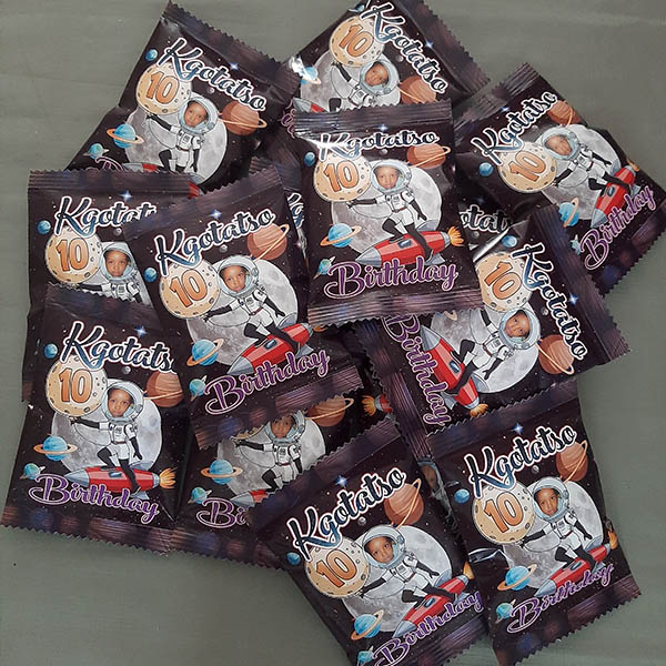 Product: Space personalised chip bag party packs