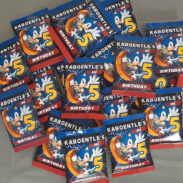 Product: Sonic Personalised Birthday Party Chip Bags with Treats