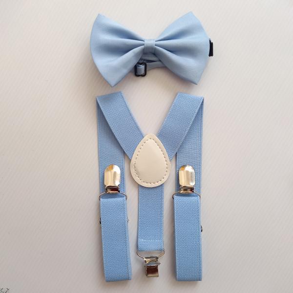 Sky Blue Kids Suspender with matching Bow Tie Set