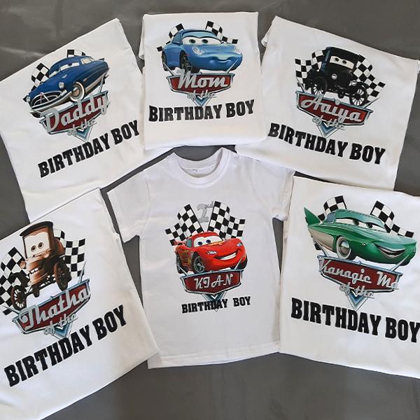 Product:  Lightning McQueen Personalised Cars family tshirts with Matching Cars