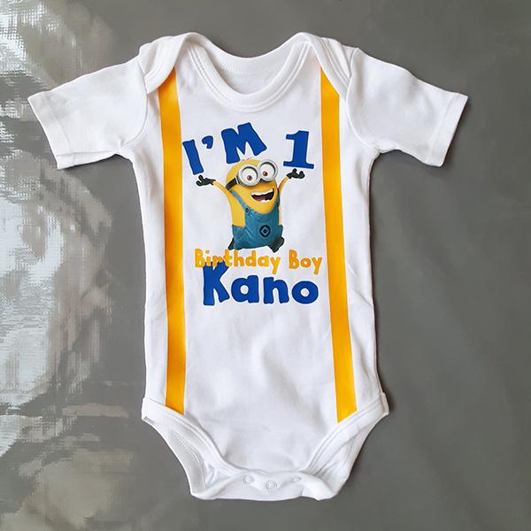 Minion Personalised Birthday Boy Tshirt with baby name