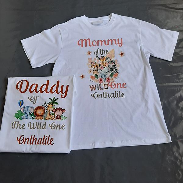 Product: Daddy or Mommy of the wild one personalised tshirt