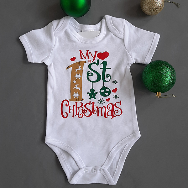 Product: My first christmas onesie with gold 1 and reindeers
