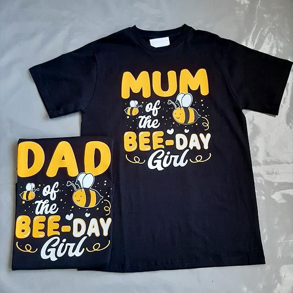 Personalised bee-day girl family t-shirt
