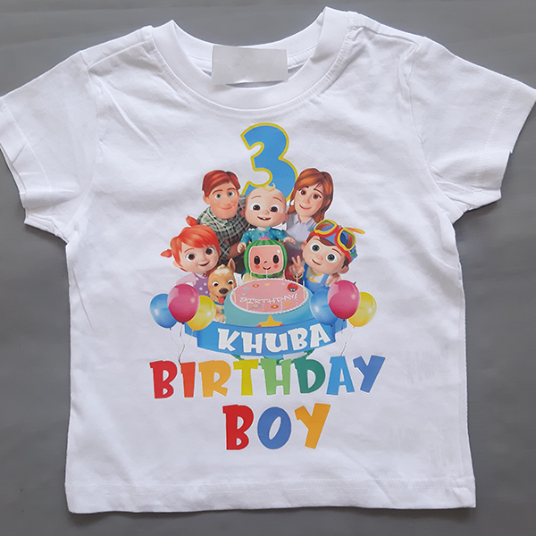 Product: Cocomelon personalised birthday tshirt