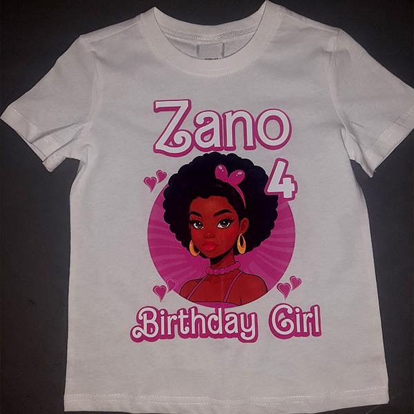 Product: Barbie of the birthday girl personalised tshirt
