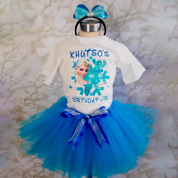 Blue frozen tutu outfit with personalised Elsa tshirt for her