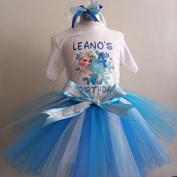 Product: Blue and white Frozen tutu with a personalised t-shirt