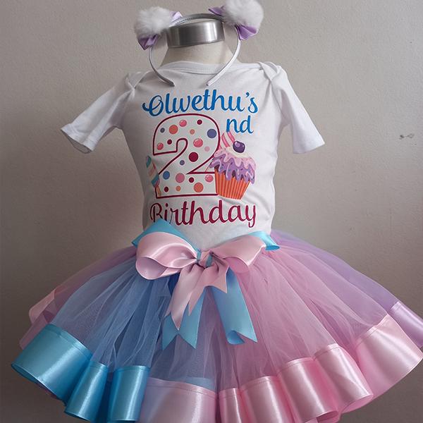Candy land ribbon tutu with a personalised t-shirt and headband