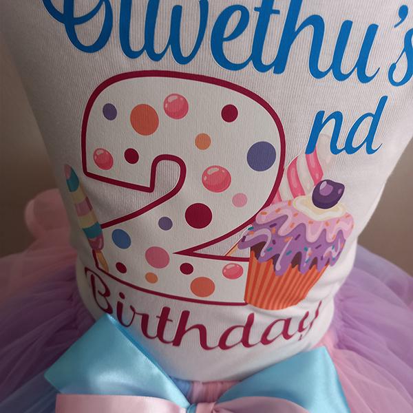 Product: Candy land ribbon tutu with a personalised t-shirt and headband