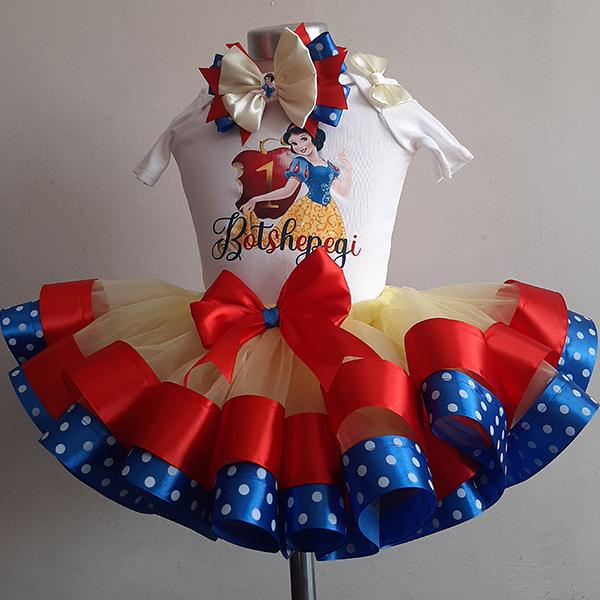 Product: Princess snow white ribbon tutu with a personalised onesie with a matching headband