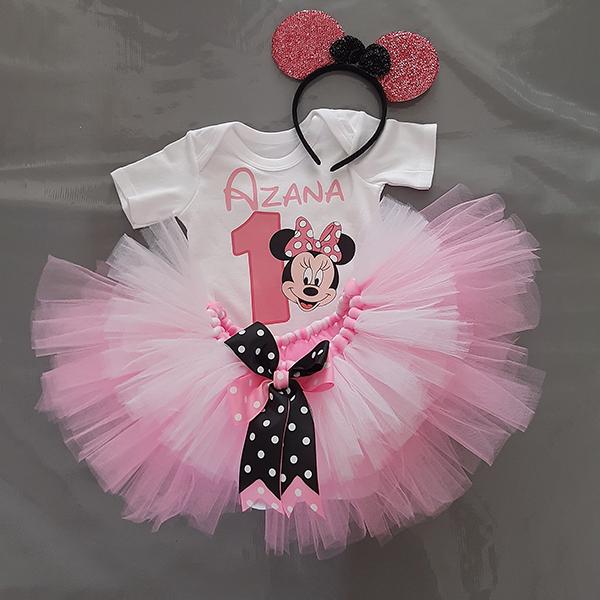 Minnie Mouse Pink and white tutu set with personalised t-shirt and headband Product: Minnie Mouse Pink and white tutu set with personalised t-shirt and headband